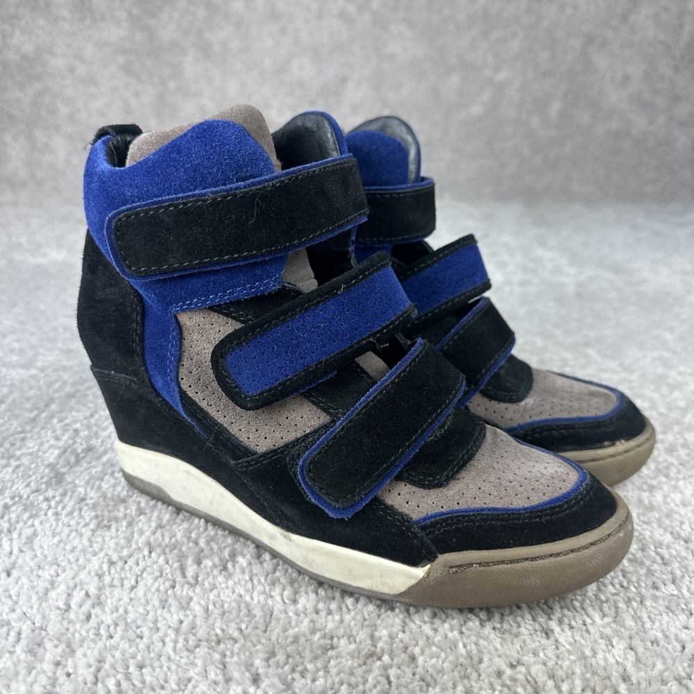 ASH LIMITED Blue & Black Suede Bowie Wedge Sneakers Women's Size EU 39 US 8-8.5